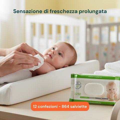 Salviettine Baby 72 / 864 pz – Morbide a Nido d’Ape Fragranza Latte d' Avena e Riso, Aloe o Crema al Talco