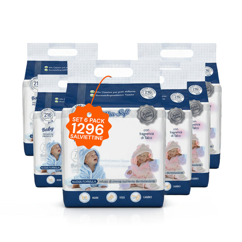 Salviette Neonato al Talco – 216 /1 296 Pz con Crema Dermolenitiva