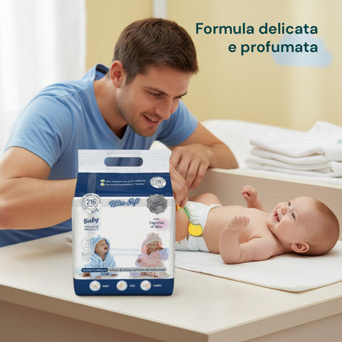 Salviette Neonato al Talco – 216 /1 296 Pz con Crema Dermolenitiva
