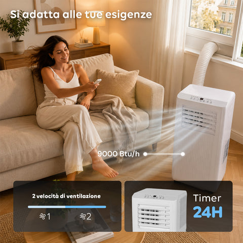 Condizionatore Portatile 9000 BTU 3 in 1 in ABS con Telecomando (Classe A R290), 895W + Timer 24h