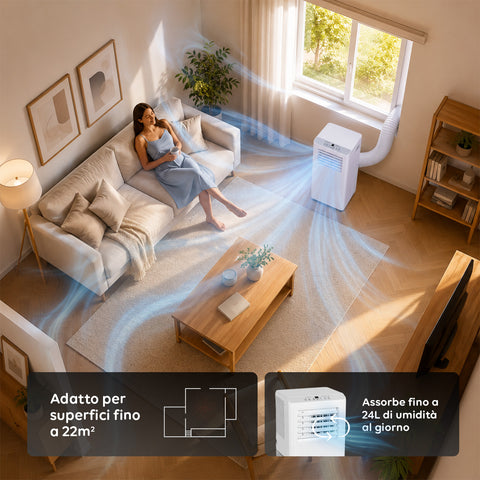 Condizionatore Portatile 9000 BTU 3 in 1 in ABS con Telecomando (Classe A R290), 895W + Timer 24h