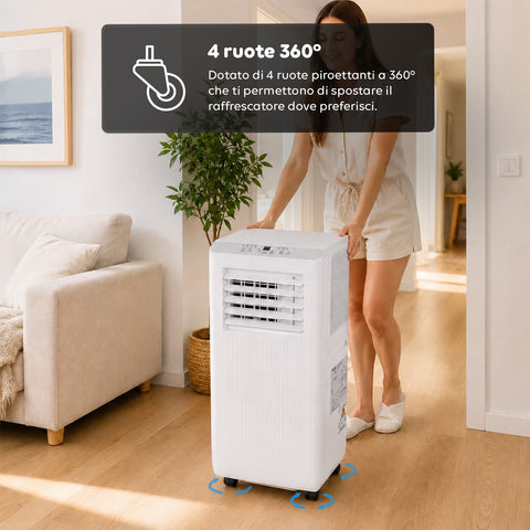 Condizionatore Portatile 9000 BTU 3 in 1 in ABS con Telecomando (Classe A R290), 895W + Timer 24h
