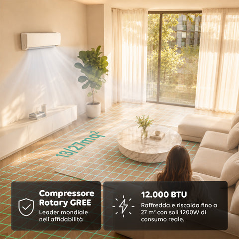 Climatizzatore 9000/12000/18000 BTU, A+/A++, Gas R32, Wi-Fi, Unità Interna ed Esterna, Display LED