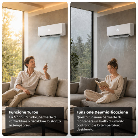 Climatizzatore 9000/12000/18000 BTU, A+/A++, Gas R32, Wi-Fi, Unità Interna ed Esterna, Display LED