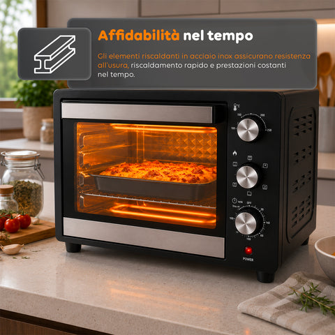Forno Elettrico da Banco 45 Litri Ventilato con Timer e Doppio Vetro 1800W con Accessori