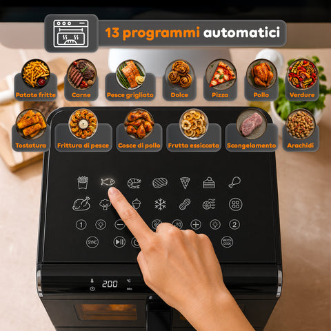 Friggitrice ad Aria 11 Litri Doppio Cestello 2800W con 13 Programmi e Touch Control e Accessori