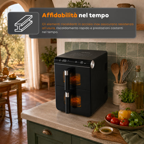 Friggitrice ad Aria 11 Litri Doppio Cestello 2800W con 13 Programmi e Touch Control e Accessori
