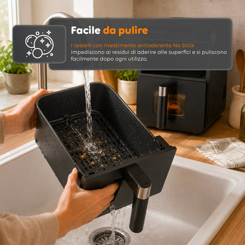 Friggitrice ad Aria 11 Litri Doppio Cestello 2800W con 13 Programmi e Touch Control e Accessori