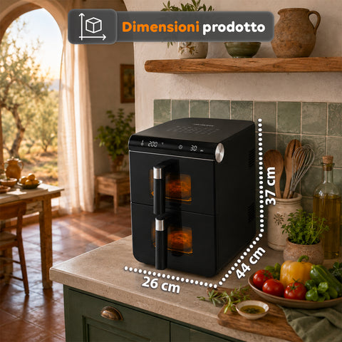 Friggitrice ad Aria 11 Litri Doppio Cestello 2800W con 13 Programmi e Touch Control e Accessori