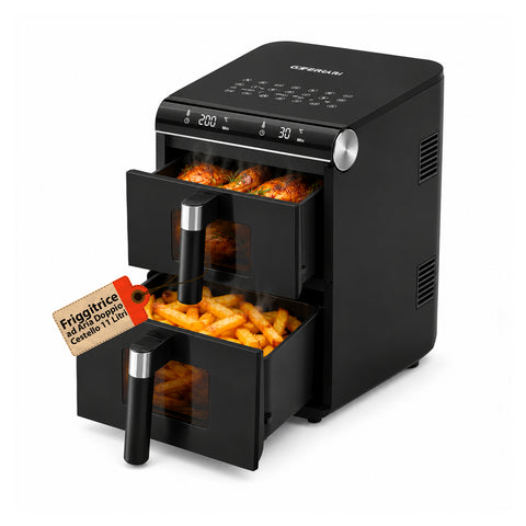 Friggitrice ad Aria 11 Litri Doppio Cestello 2800W con 13 Programmi e Touch Control e Accessori