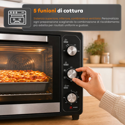 Forno Elettrico Ventilato 66 Litri 2200 Watt con Girarrosto e Accessori 5 Modalità di Cottura