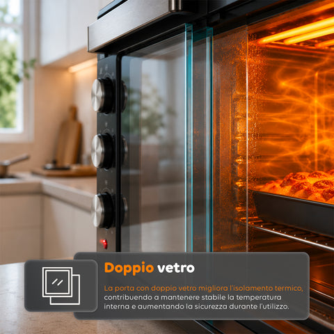 Forno Elettrico Ventilato 66 Litri 2200 Watt con Girarrosto e Accessori 5 Modalità di Cottura