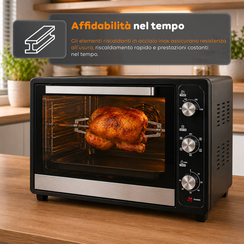 Forno Elettrico Ventilato 66 Litri 2200 Watt con Girarrosto e Accessori 5 Modalità di Cottura