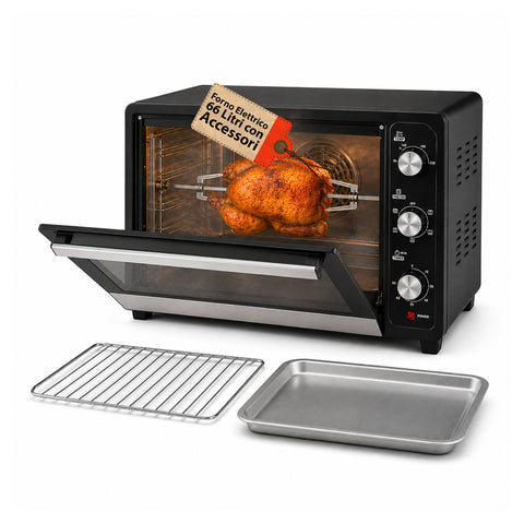 Forno Elettrico Ventilato 66 Litri 2200 Watt con Girarrosto e Accessori 5 Modalità di Cottura