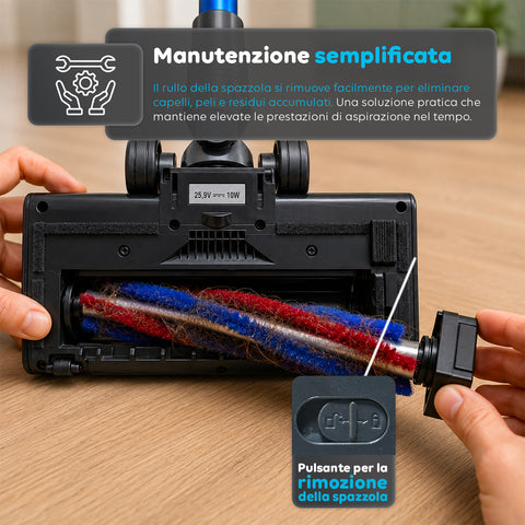 Scopa Elettrica Aspirapolvere Cordless 2in1 250W con Filtro HEPA e Autonomia fino a 40 Minuti