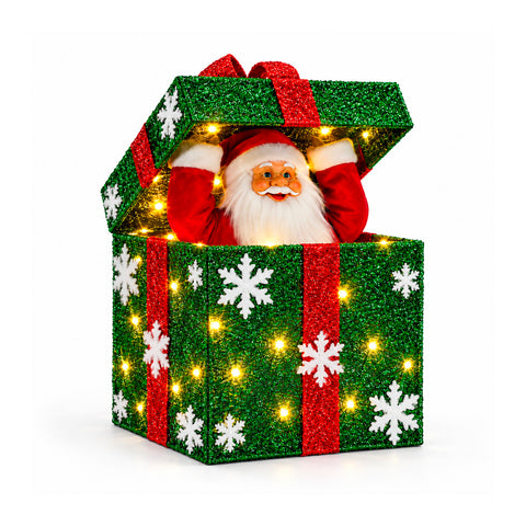 Pacco regalo luminoso con Babbo Natale musicale e animato H30 cm