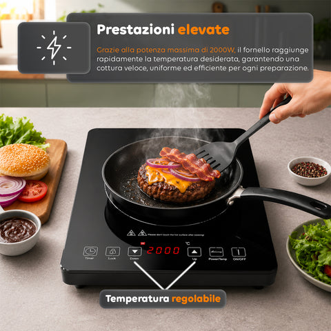 Fornello a Induzione Elettrico Monofuoco 2000W con Touch Control