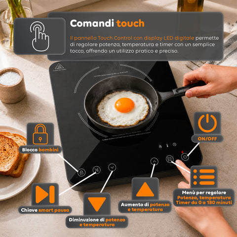 Fornello a Induzione Elettrico Monofuoco 2000W con Touch Control