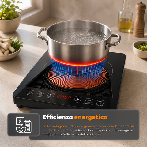 Fornello a Induzione Elettrico Monofuoco 2000W con Touch Control