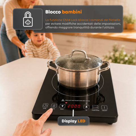 Fornello a Induzione Elettrico Monofuoco 2000W con Touch Control