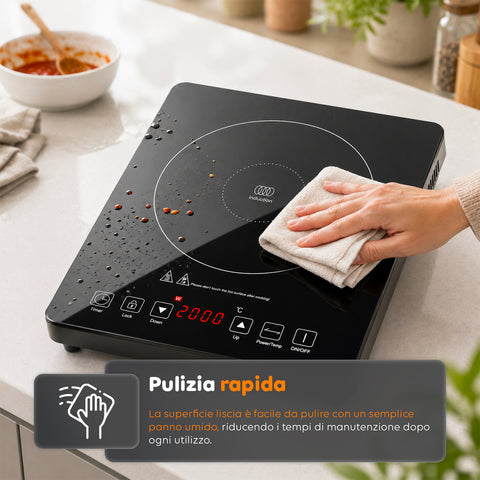 Fornello a Induzione Elettrico Monofuoco 2000W con Touch Control