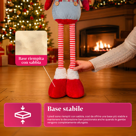 Babbo Natale Estensibile in Tessuto con Gambe Allungabili – Decorazione Natalizia