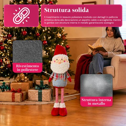 Babbo Natale Estensibile in Tessuto con Gambe Allungabili – Decorazione Natalizia