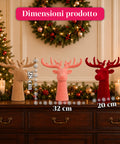 Testa di Cervo Decorativa Set 3 Pezzi Effetto Velluto 32x20x28 cm, Soprammobile Design Natalizio