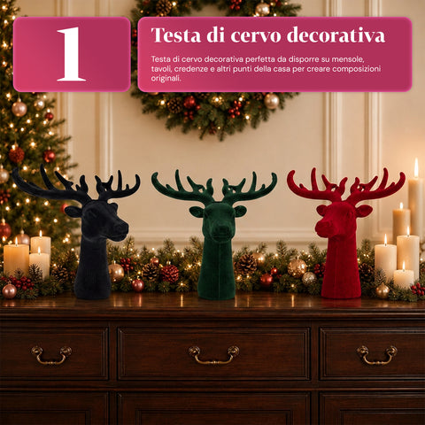 Testa di Cervo Decorativa Effetto Velluto 32x20x28h cm | Soprammobile Design Moderno in 6 Colori per Casa, Ufficio e Negozio