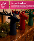 Testa di Cervo Decorativa Set 3 Pezzi Effetto Velluto 32x20x28 cm, Soprammobile Design Natalizio