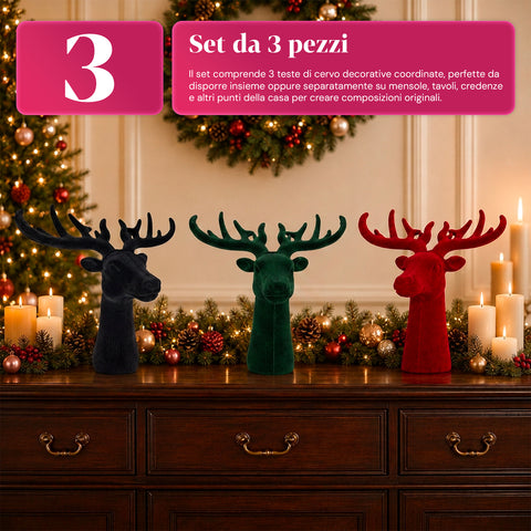 Testa di Cervo Decorativa Effetto Velluto 32x20x28h cm | Soprammobile Design Moderno in 6 Colori per Casa, Ufficio e Negozio