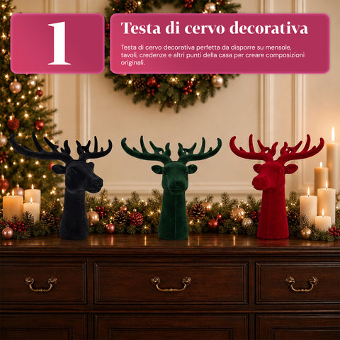 Testa di Cervo Decorativa Effetto Velluto 32x20x28h cm | Soprammobile Design Moderno in 6 Colori per Casa, Ufficio e Negozio
