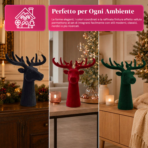 Testa di Cervo Decorativa Effetto Velluto 32x20x28h cm | Soprammobile Design Moderno in 6 Colori per Casa, Ufficio e Negozio