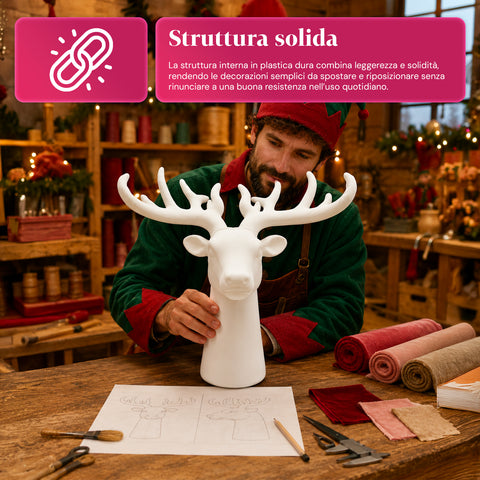 Testa di Cervo Decorativa Effetto Velluto 32x20x28h cm | Soprammobile Design Moderno in 6 Colori per Casa, Ufficio e Negozio