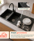 Lavello Cucina a Due Vasche con o senza Gocciolatoio, Bianco o Nero, Rubinetto incluso