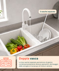 Lavello Cucina a Due Vasche con o senza Gocciolatoio, Bianco o Nero, Rubinetto incluso