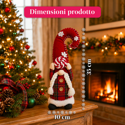 Gnomo di Natale Decorativo in Tessuto Morbido, Soprammobile Natalizio con Cappello Lungo e Fiocchi di Neve, Disponibile in 35 e 50 cm