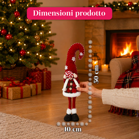 Gnomo di Natale Decorativo in Tessuto Morbido, Soprammobile Natalizio con Cappello Lungo e Fiocchi di Neve, Disponibile in 35 e 50 cm