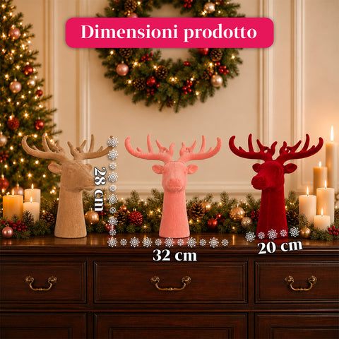 Testa di Cervo Decorativa Effetto Velluto 32x20x28h cm | Soprammobile Design Moderno in 6 Colori per Casa, Ufficio e Negozio