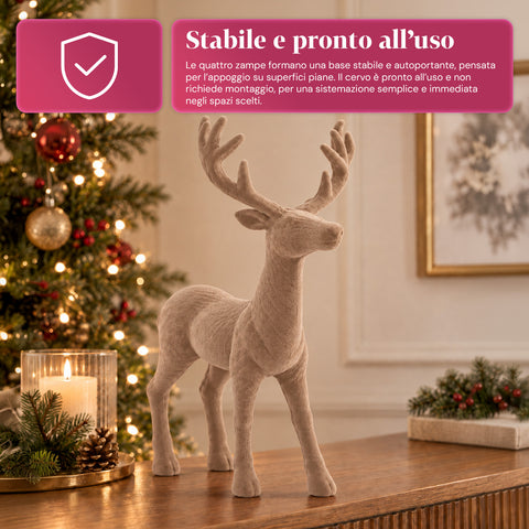 Cervo Decorativo 33x44h cm Effetto Velluto, Statuina Renna Design Moderno per Casa, Ufficio e Vetrine, Decorazione Natalizia, 6 Varianti Colore