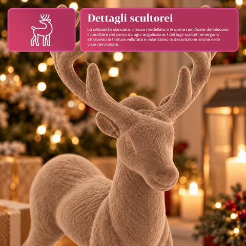 Cervo Decorativo 33x44h cm Effetto Velluto, Statuina Renna Design Moderno per Casa, Ufficio e Vetrine, Decorazione Natalizia, 6 Varianti Colore
