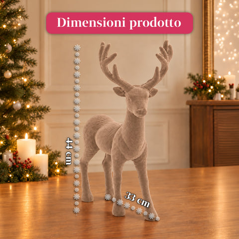 Cervo Decorativo 33x44h cm Effetto Velluto, Statuina Renna Design Moderno per Casa, Ufficio e Vetrine, Decorazione Natalizia, 6 Varianti Colore