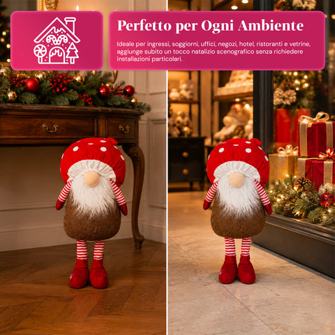 Gnomo Natalizio Fungo con Barba 50 cm, Ornamento Decorativo di Natale