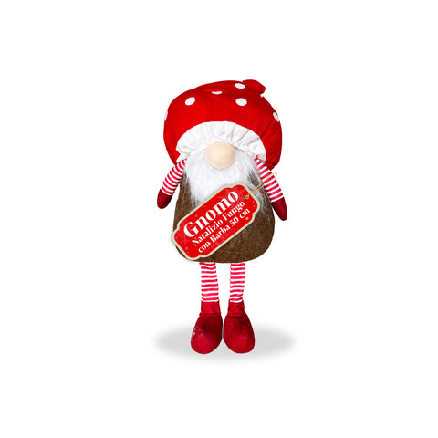 Gnomo Natalizio Fungo con Barba 50 cm, Ornamento Decorativo di Natale