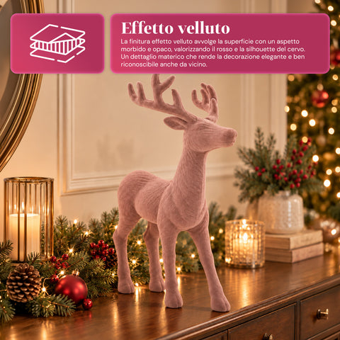 Cervo Decorativo 33x44h cm Effetto Velluto, Statuina Renna Design Moderno per Casa, Ufficio e Vetrine, Decorazione Natalizia, 6 Varianti Colore