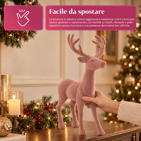 Cervo Decorativo 33x44h cm Effetto Velluto, Statuina Renna Design Moderno per Casa, Ufficio e Vetrine, Decorazione Natalizia, 6 Varianti Colore