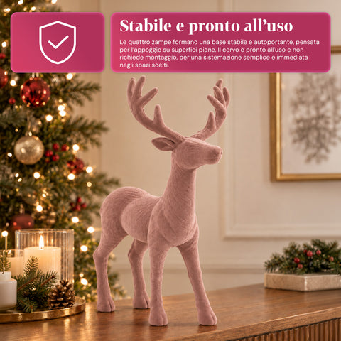 Cervo Decorativo 33x44h cm Effetto Velluto, Statuina Renna Design Moderno per Casa, Ufficio e Vetrine, Decorazione Natalizia, 6 Varianti Colore