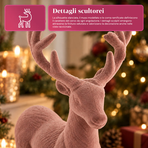 Cervo Decorativo 33x44h cm Effetto Velluto, Statuina Renna Design Moderno per Casa, Ufficio e Vetrine, Decorazione Natalizia, 6 Varianti Colore