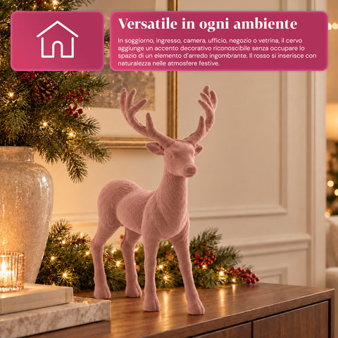 Cervo Decorativo 33x44h cm Effetto Velluto, Statuina Renna Design Moderno per Casa, Ufficio e Vetrine, Decorazione Natalizia, 6 Varianti Colore
