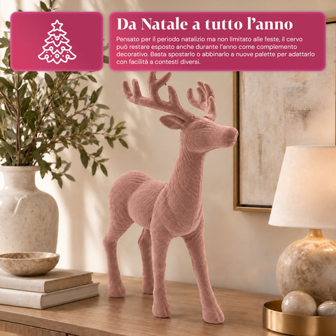 Cervo Decorativo 33x44h cm Effetto Velluto, Statuina Renna Design Moderno per Casa, Ufficio e Vetrine, Decorazione Natalizia, 6 Varianti Colore